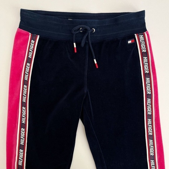 Tommy Hilfiger Navy Blue & Pink Velour Sweatpants, Tommy Hilfiger Joggers‎ P5 - Picture 2 of 8